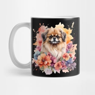 A pekingese decorated with beautiful watercolor flowers Mug